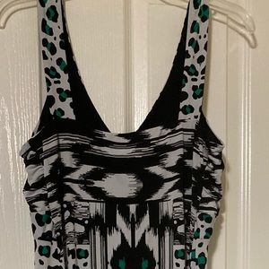 Black and white with pretty splashes of green summer dress.